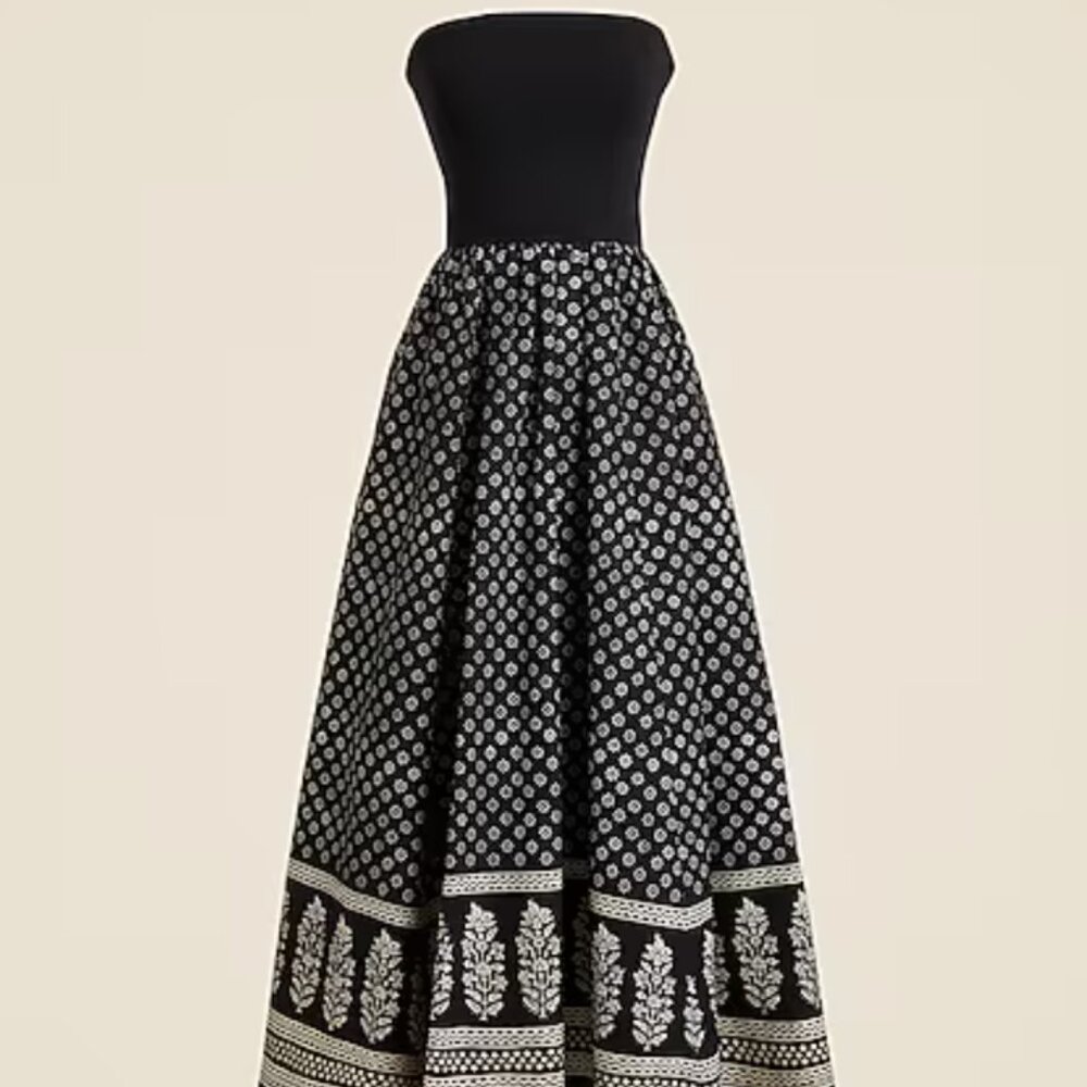 J. Crew Strapless mixy dress in block print